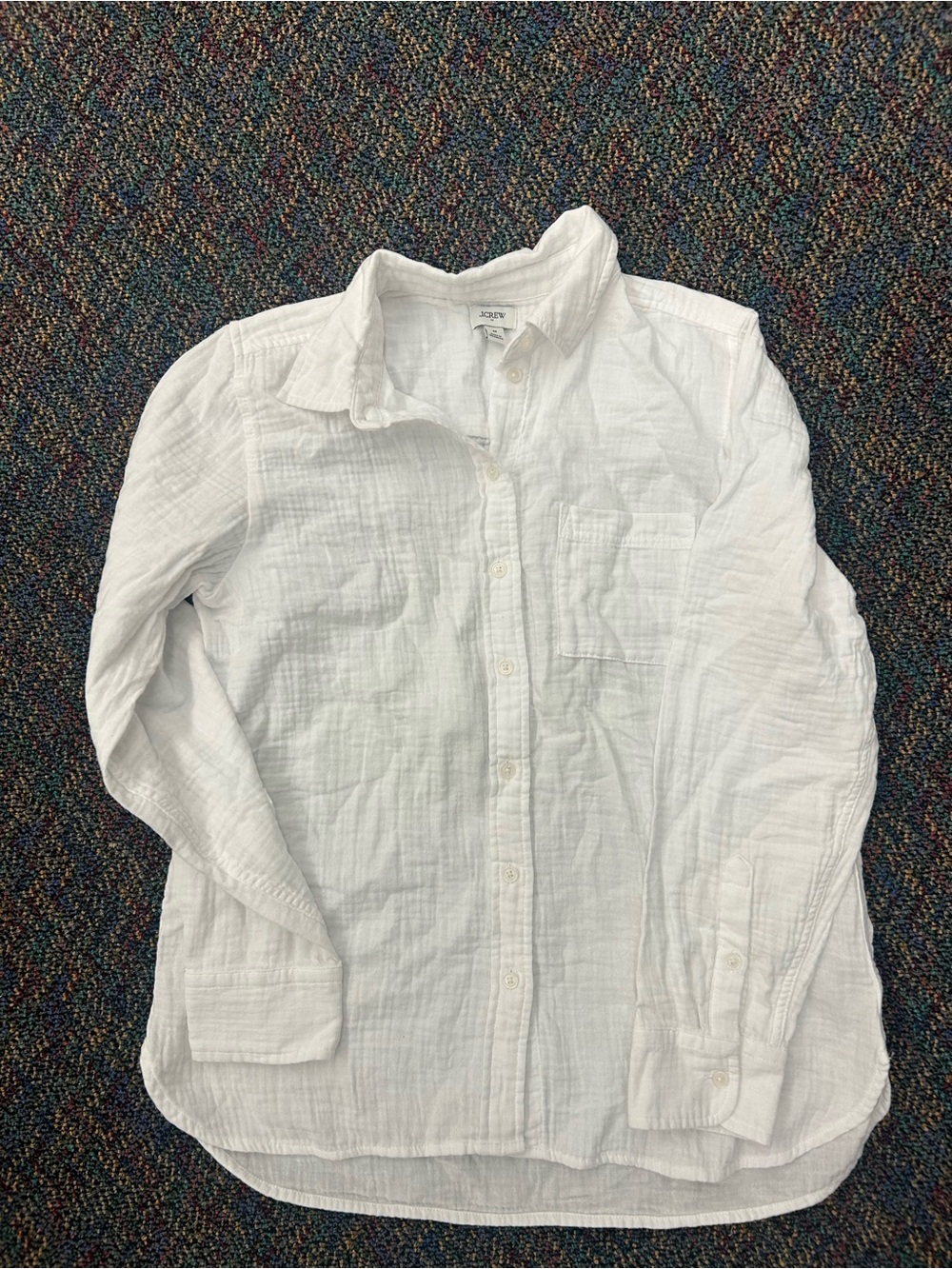 J. Crew White Textured Casual Button-Down Shirt